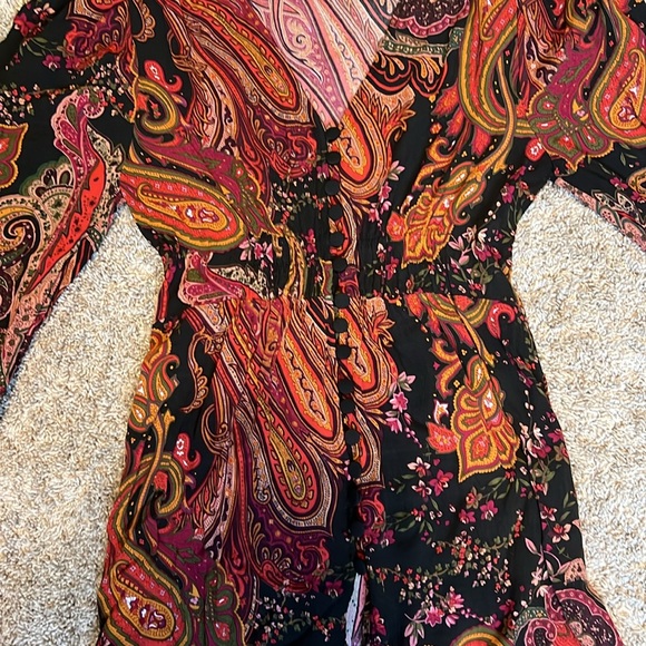 NWOT Zara paisley print smocked a neck button down dress Size XS - Picture 7 of 12